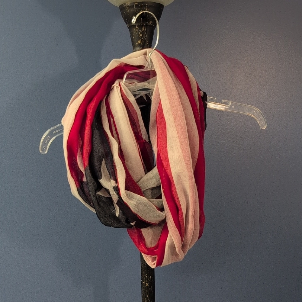 Lightweight Red, White & Blue Striped Infinity Scarf